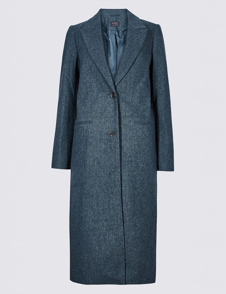 M&S // Long Overcoat – Herringbone – Navy – Never Knowingly Concise